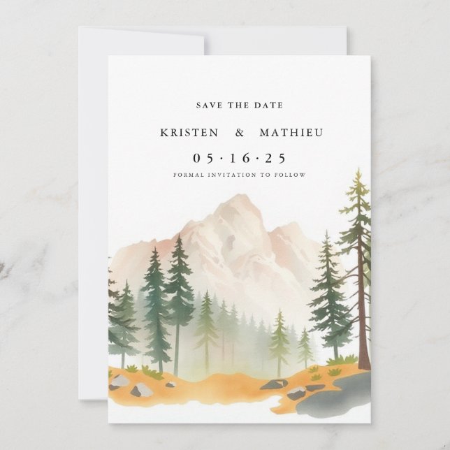 Calligraphy Printable Mountain Save The Date (Front)