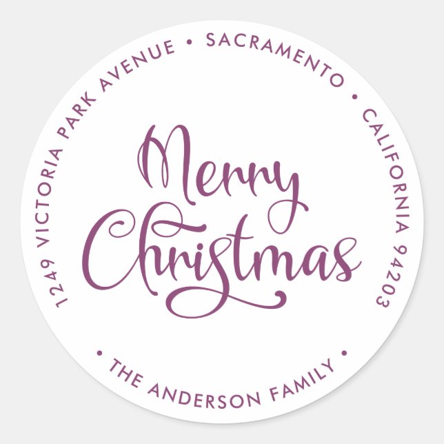 Calligraphy Purple Christmas Return Address Labels (Front)