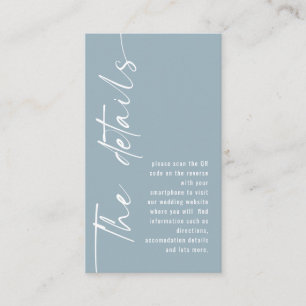 Calligraphy QR Code Dusty Blue Wedding Details Enclosure Card
