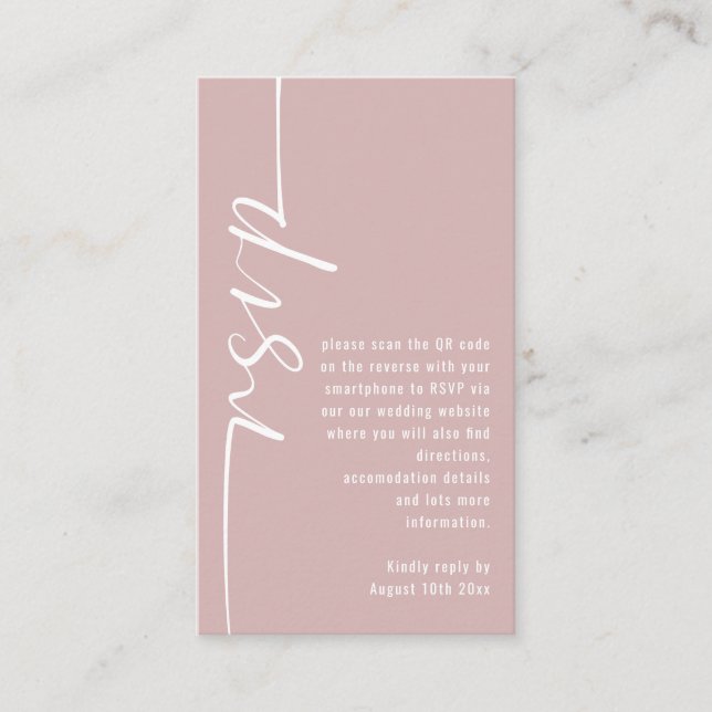 Calligraphy QR Code Dusty Rose Wedding RSVP Enclosure Card (Front)