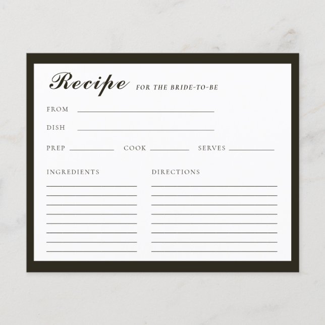 Calligraphy Recipe Bridal Shower Enclosure Card (Front)
