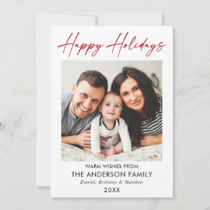 Calligraphy Red Ink Script Happy Holidays Photo Holiday Card