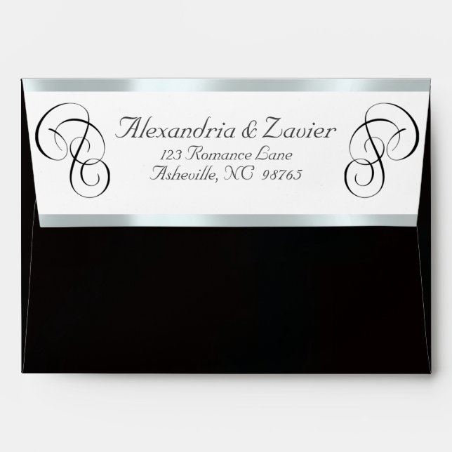 Calligraphy & Ribbon Envelope - Black/Silver (Back (Top Flap))