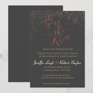 Calligraphy Rose Gold Tying the Knot Foil Wedding Invitation