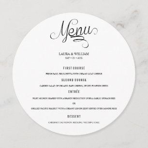 Calligraphy Round Mariage Dîner Menu Pour Plate