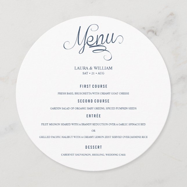 Calligraphy Round Wedding Dinner Menu For Plate (Front)
