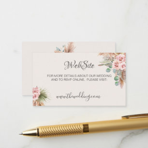 Calligraphy Rustic Boho Floral Wedding Website Bus Enclosure Card