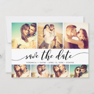 Calligraphy Save The Date 7 Photo Grid Collage