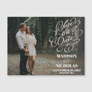 Calligraphy Save the Date Card Magnet with Photo