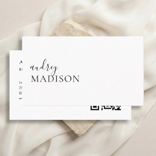 Calligraphy Scannable QR Code Girly White Business Card