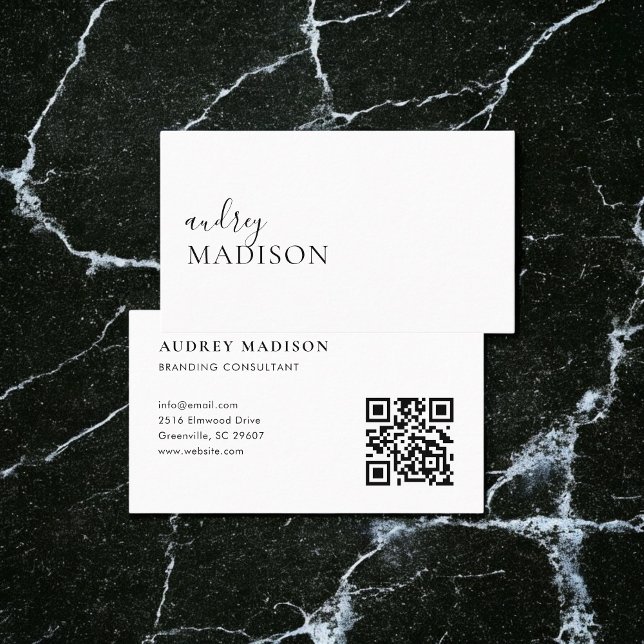 Calligraphy Scannable QR Code Girly White Business Card (Creator Uploaded)