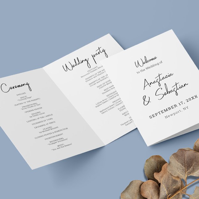 Calligraphy Script Black & White Bi Folded Wedding Program (Calligraphy Script Black & White Bi Folded Wedding Program)