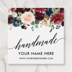 Calligraphy Script Burgundy Blue Floral Handmade Favour Tags