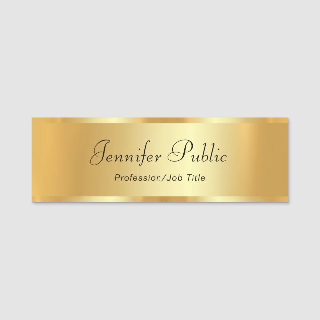 Calligraphy Script Custom Text Gold Template Name Tag (Front)
