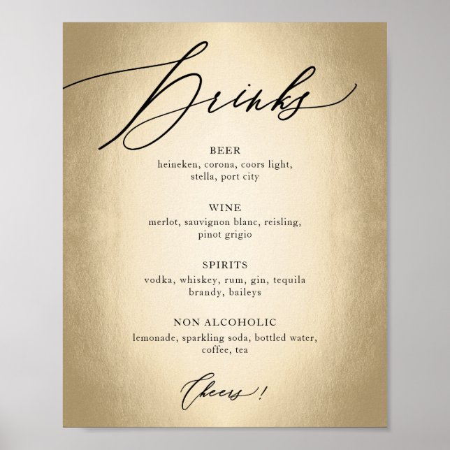 Calligraphy Script Drinks & Cheers Wedding Sign (Front)