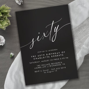 Calligraphy Script   Elegant Black 60th Birthday Invitation