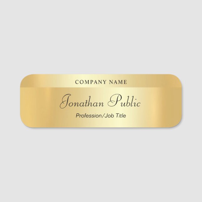 Calligraphy Script Elegant Glamour Gold Template Name Tag (Front)