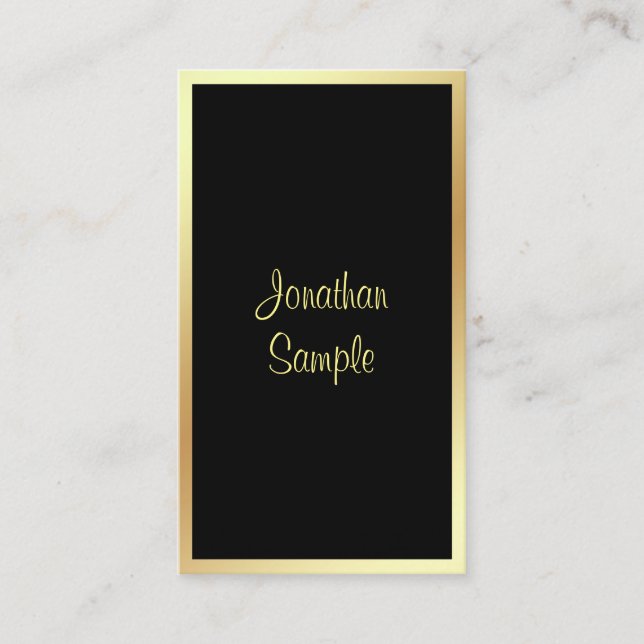 Calligraphy Script Elegant Pretty Golden Plain Business Card (Front)