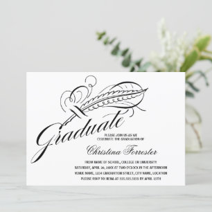 Calligraphy Script Feather Quill Graduation Invitation