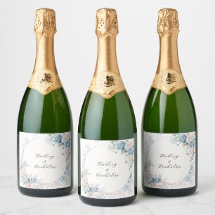 Calligraphy Script Floral Wedding Sparkling Wine Label