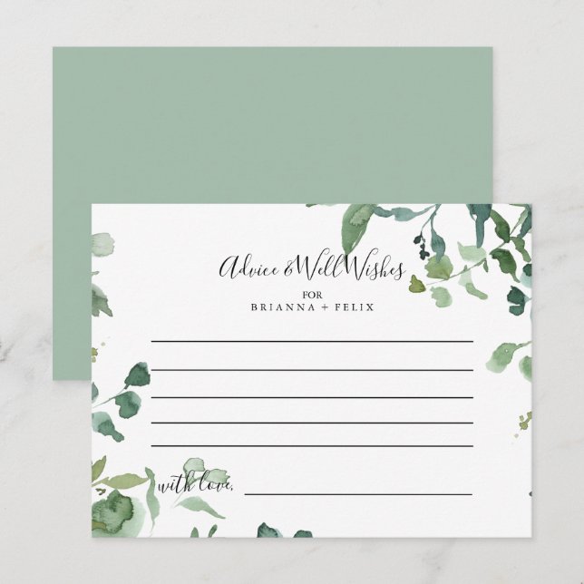 Calligraphy Script Foliage Wedding Advice Card (Front/Back)