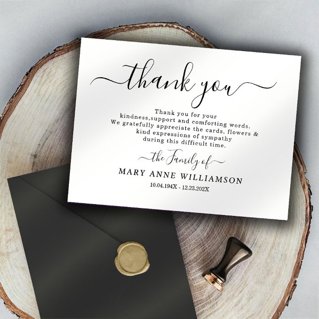 Calligraphy Script Funeral Thank You Card Template (Creator Uploaded)