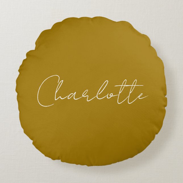 Calligraphy Script Gold Colour Custom Name Edit Round Pillow (Front)