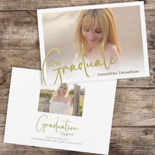 Calligraphy Script Gold Minimalist Two Photo Invitation