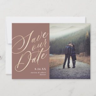 Calligraphy Script   Gold Neutral    Photo Save The Date