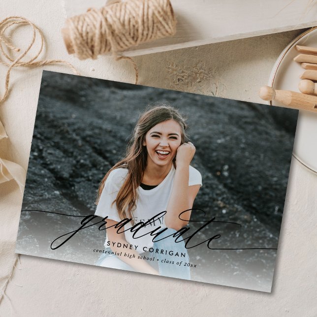 Calligraphy Script Graduation Photo Invitation (Creator Uploaded)