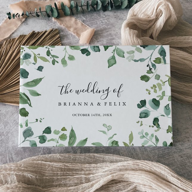 Calligraphy Script Green Foliage Wedding  Guest Book (Creator Uploaded)