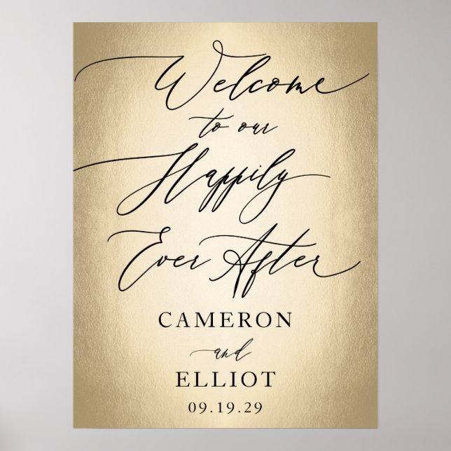 Calligraphy Script Happily Ever After Wedding Sign (Front)