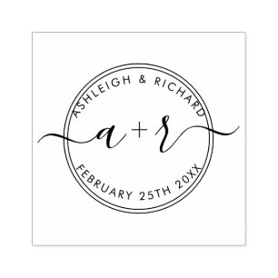 Calligraphy Script Initials Wedding Save The Date Rubber Stamp