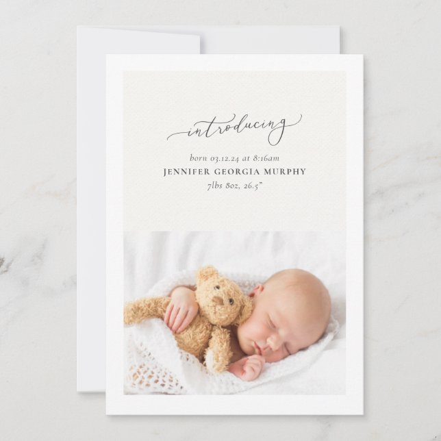 Calligraphy Script Introducing Neutral Baby Modern Announcement (Front)