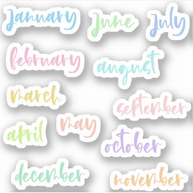 Calligraphy Script Light Colours Months of the Yea (Front)