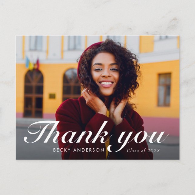 calligraphy script modern thank you graduation postcard (Front)