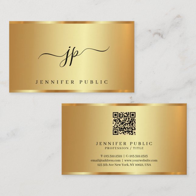 Calligraphy Script Monogram Gold Premium Silk Business Card (Front/Back)