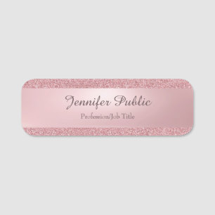 Calligraphy Script Name Rose Gold Glitter Elegant Tag