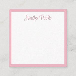Calligraphy Script Name Template Modern Pink White Square Business Card