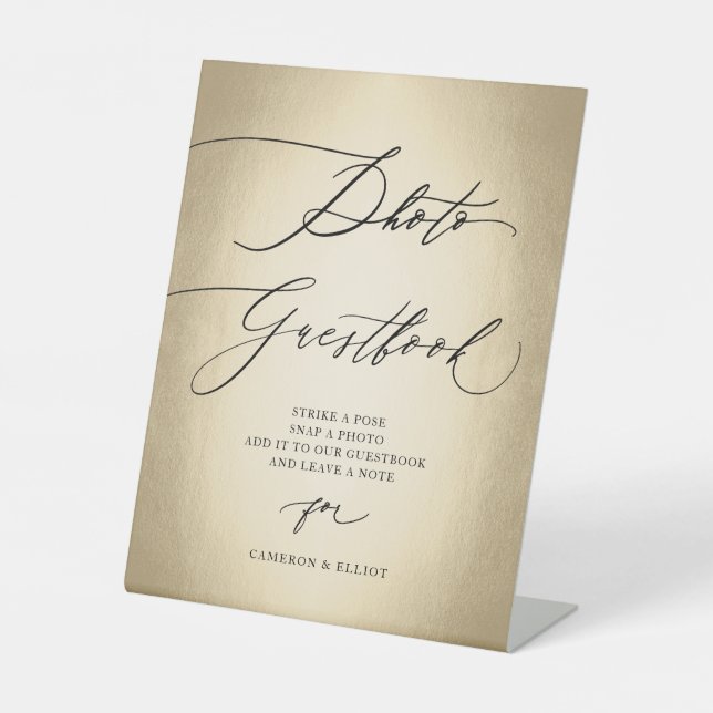 Calligraphy Script Photo Guestbook Wedding Pedestal Sign (Front)