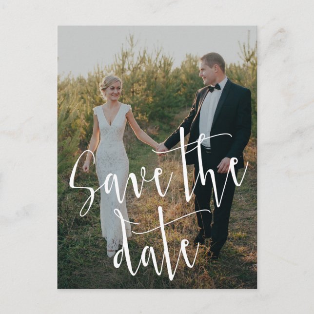 Calligraphy Script | Photo Save the Date Postcard (Front)