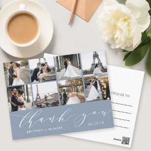 Calligraphy Script Photo Thank You Dusty Blue Postcard