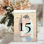 Calligraphy Script Photo Wedding Double Sided Table Number<br><div class="desc">Elegant Calligraphy Script Photo Overlay Wedding Table Numbers Double Sided. Help your guests easily find their way with these simple elegant double sided table number cards. Easily to add your favourite photo, numbers, names and date! Features a pretty hand lettering calligraphy "table" script. Ideal for minimalist elegant and modern weddings....</div>