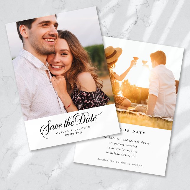 Calligraphy Script Photo Wedding Save The Date (Creator Uploaded)