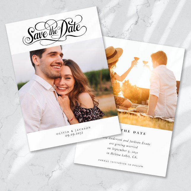 Calligraphy Script Photo Wedding Save The Date (Creator Uploaded)