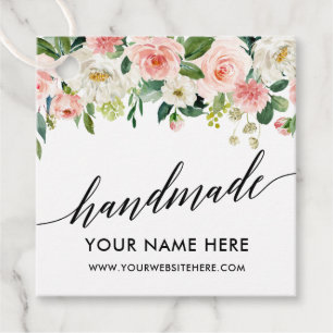 Calligraphy Script Pink White Floral Handmade Favour Tags