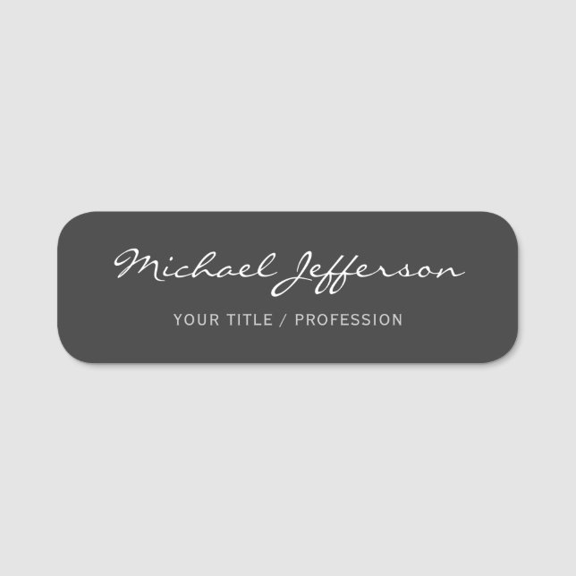 Calligraphy Script Professional Grey Name Tag (Front)