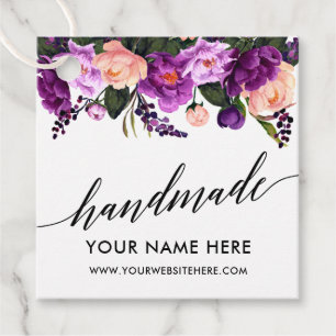 Calligraphy Script Purple Floral Handmade Favour Tags