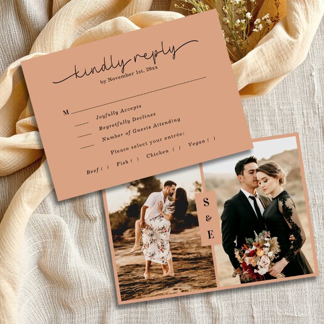 Calligraphy Script Rustic Terracotta Photo Wedding RSVP Card (Creator Uploaded)
