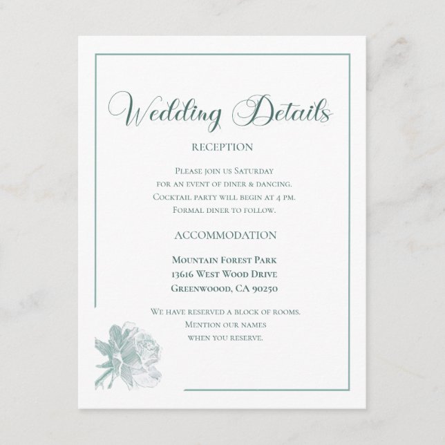Calligraphy Script Sage Green Floral Wedding Enclosure Card (Front)
